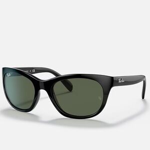 Ray-Ban Black Frame Sunglasses with Green Lenses